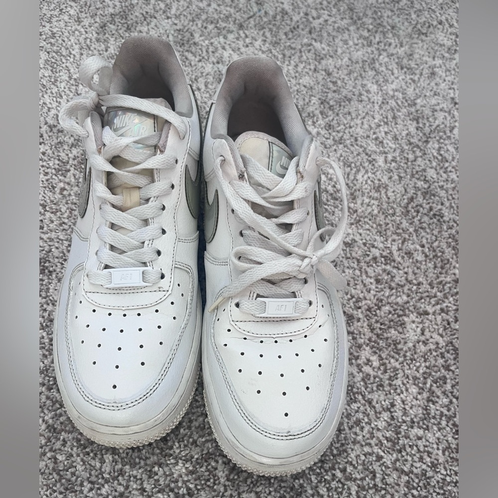 Nike Air Force 1 White Iridescent Swoosh Sneakers Women’s 8.5